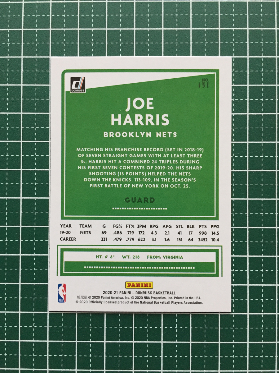 ★PANINI 2020-21 NBA DONRUSS #131 JOE HARRIS［BROOKLYN NETS］ベースカード「BASE」★_画像2