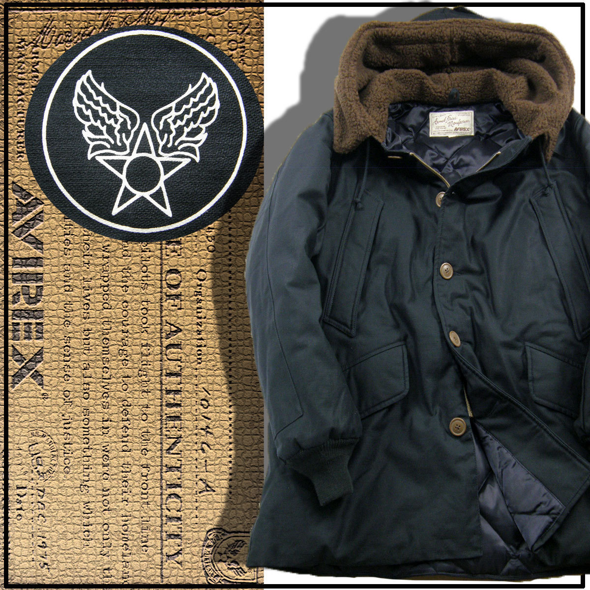 新品 AVIREX【WEB&DEPOT限定】B-9 ダウンジャケット DOWN JACKET ネイビー L ★333892 アヴィレックス ミリタリー B9 N-3B N-2B フライト