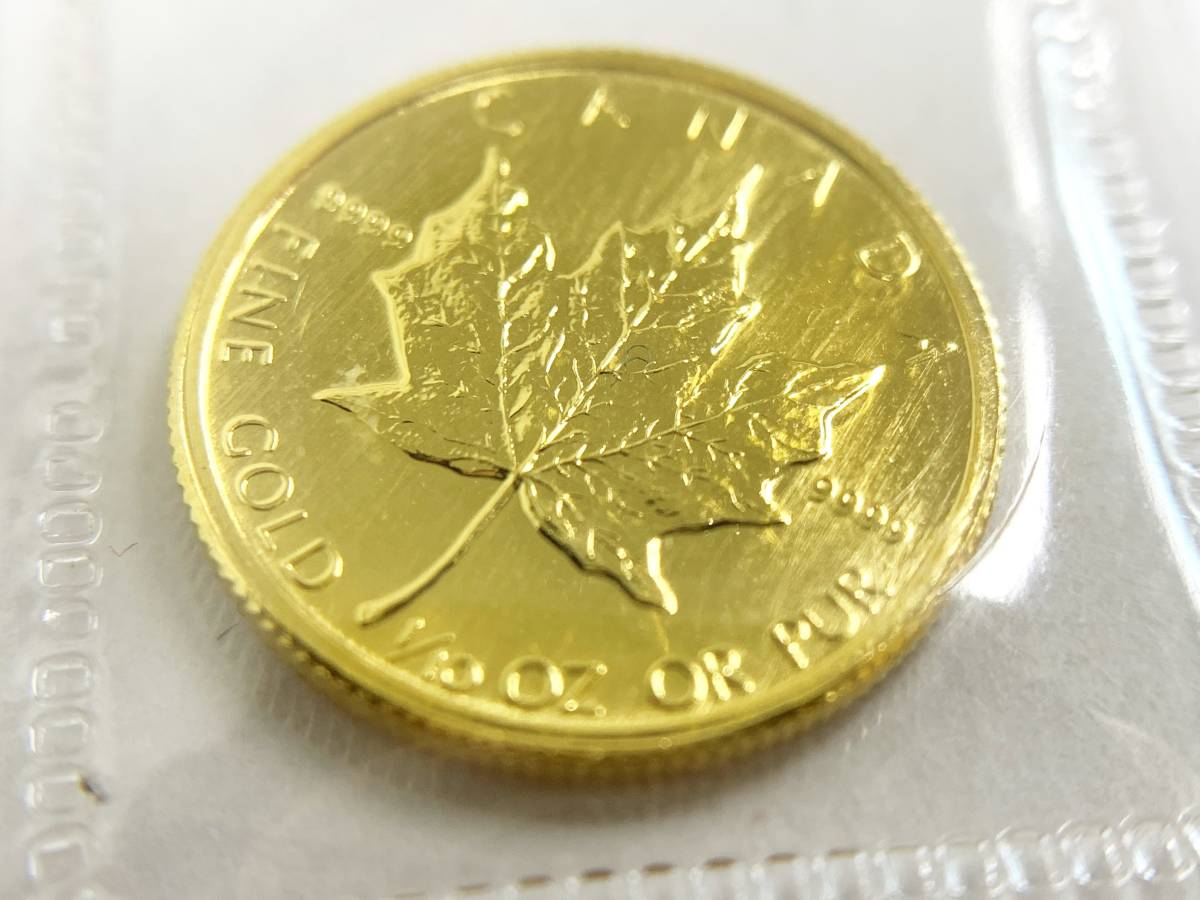 1988年 カナダ メイプルリーフ金貨 1/10oz 純金 K24 24金 5ドル金貨 FINE GOLD エリザベス女王2世 総量3.1g コイン 貨幣 ②