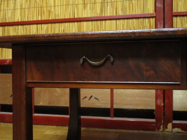 逸品 美しい木目 桑 無垢材 拭き漆 縮み杢 天板一枚板 2杯抽斗 中桐 上