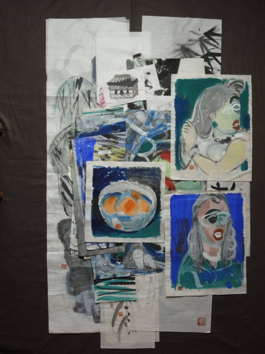 一木弴『書画』マクリ 68枚〔紙本肉筆真作〕大量 全部 まとめて / 秋田県秋田市土崎港生れ 洋画家 日本画家 書家 / 掛軸額絵用 まくり