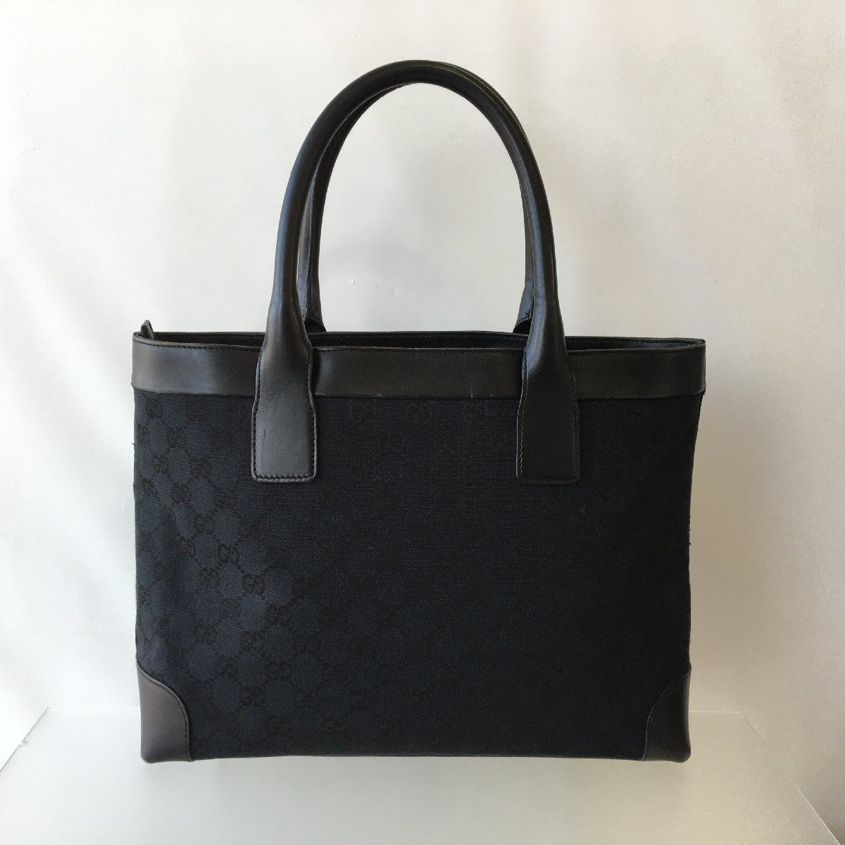 美品 GUCCI グッチ トートバッグ レディース ブラック レザー × GG