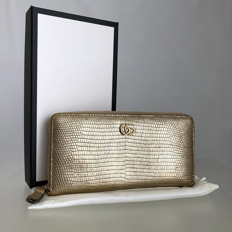 最終セール!美品 GUCCI グッチ リザード GGマーモント ラウンドファスナー長財布 456117 ゴールド ジッピーウォレット メンズ レディース_画像10