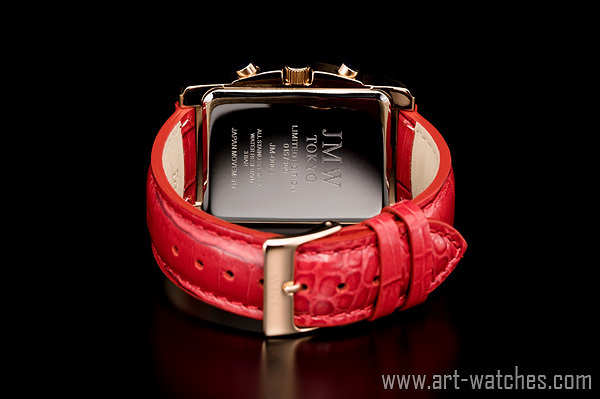 【1円開始】レッド&ローズゴールド 角型 ローマ数字インデックス 上級 クロノグラフ 本革ベルト 新品 腕時計