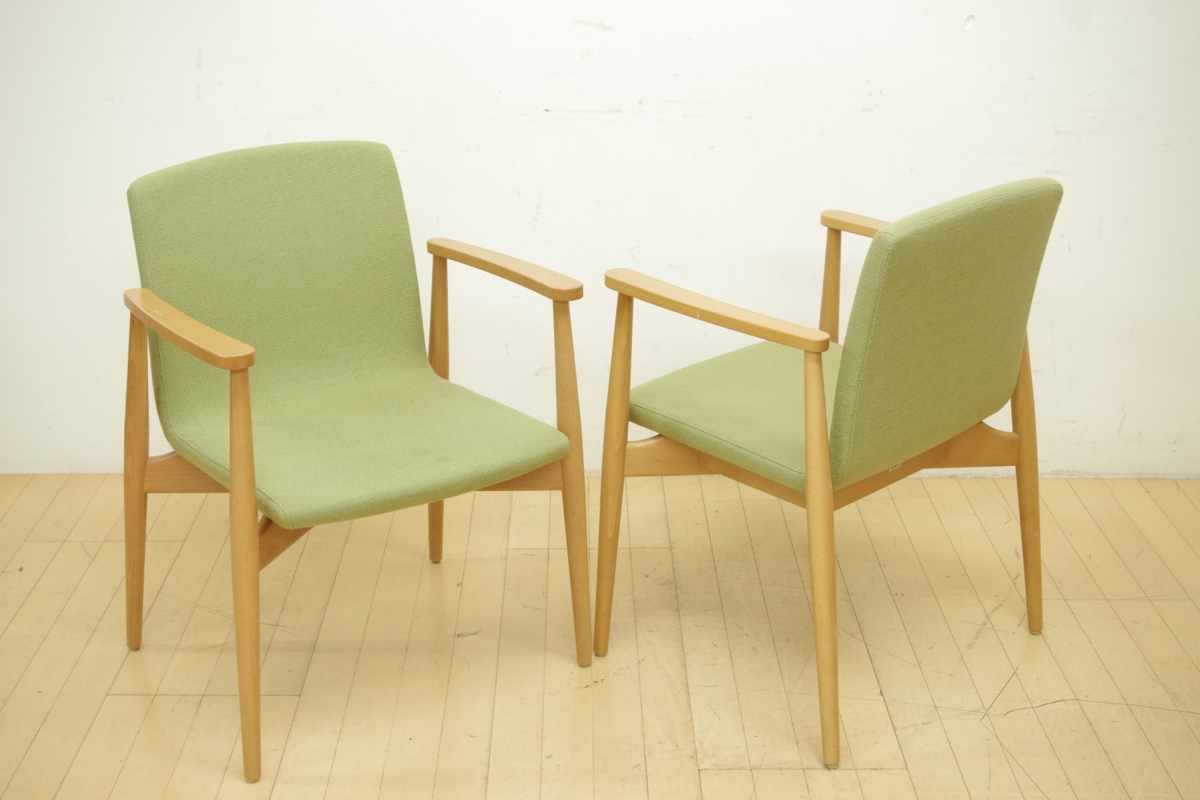 KAWAJUN/カワジュン NIX Arm Chair/ニクスアームチェア 2脚セット 食卓椅子 イス ダイニング ラウンジ 待合 ロビー ナチュラル グリーン 4