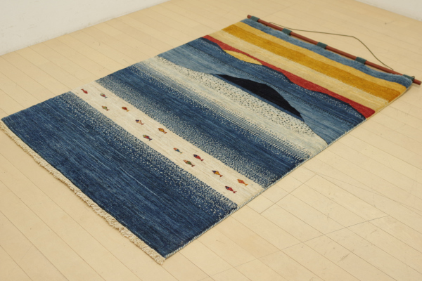 1点もの ギャッベ ペルシャ絨毯 ラグ カーペット 手織り 150×103cm ギャベ 海