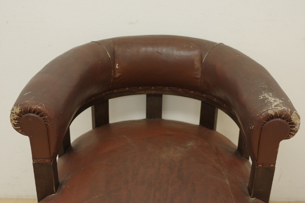  rare Vintage rotation chair dokta- chair arm chair elbow attaching chair imitation leather studs natural tree natural wood rare retro objet d'art interior 