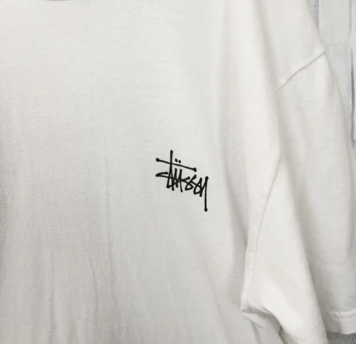 stussy ステューシー 半袖 Tシャツ ビッグロゴ デカロゴ バックロゴ サイズM ホワイト メキシコ製 ショーンフォント 送料無料