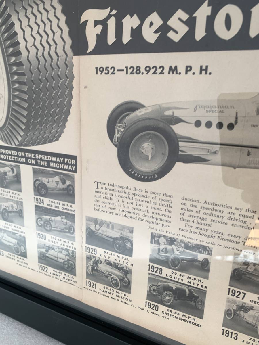 1952年 USA 額装 インディアナポリス タイヤ ファイヤーストーン 看板