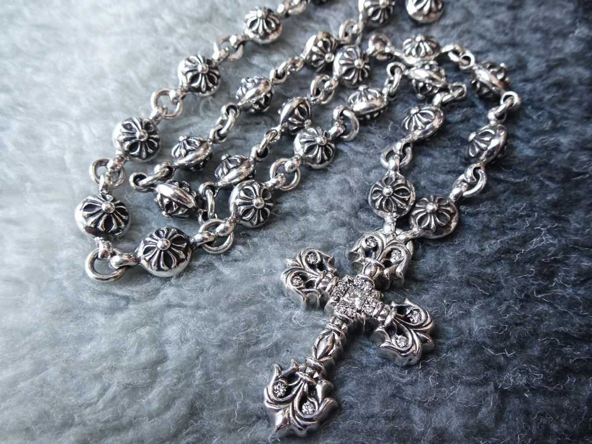  супер масса класс! Chrome Hearts CHROME HEARTSfili Gree Cross оригинальный pave diamond подвеска × Cross мяч колье цепочка 