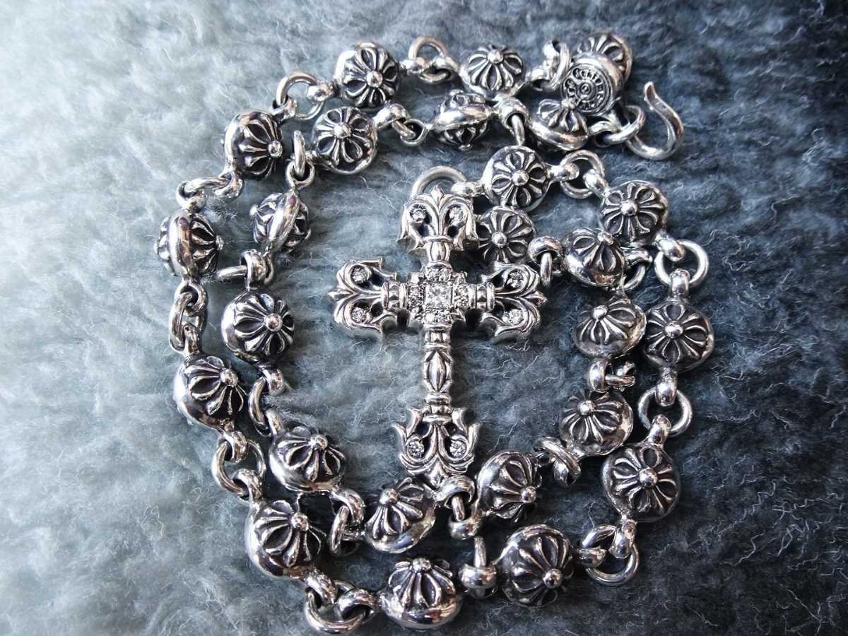  супер масса класс! Chrome Hearts CHROME HEARTSfili Gree Cross оригинальный pave diamond подвеска × Cross мяч колье цепочка 