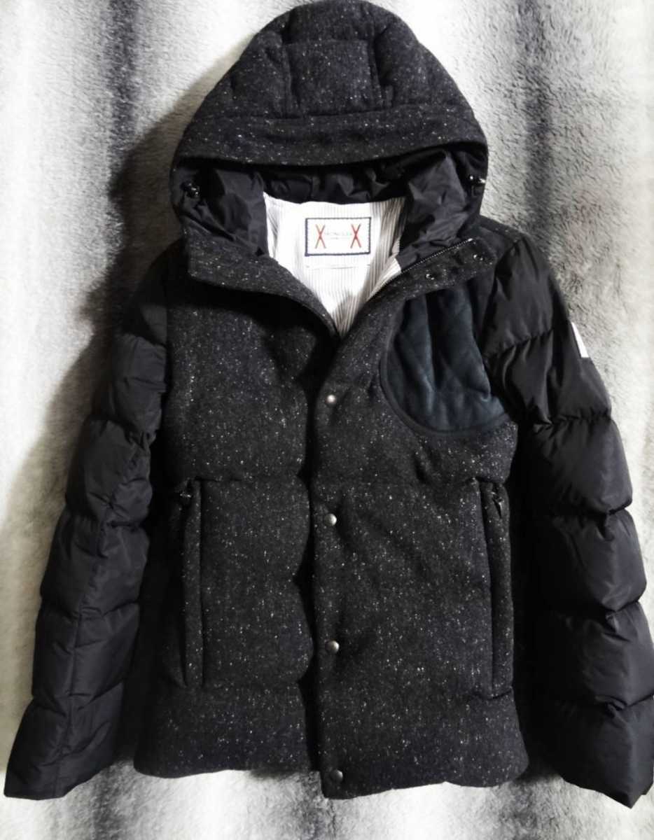 モンクレール　Moncler ガムブルー　ウール×レザー　ダウンジャケット　コート　国内正規品