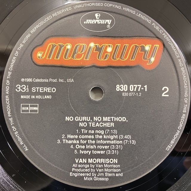 ★即決 Van Morrison / No Guru No Method No Teacher 11880 当時のオランダ盤 ヴァン・モリソン の86年発表作品_画像2