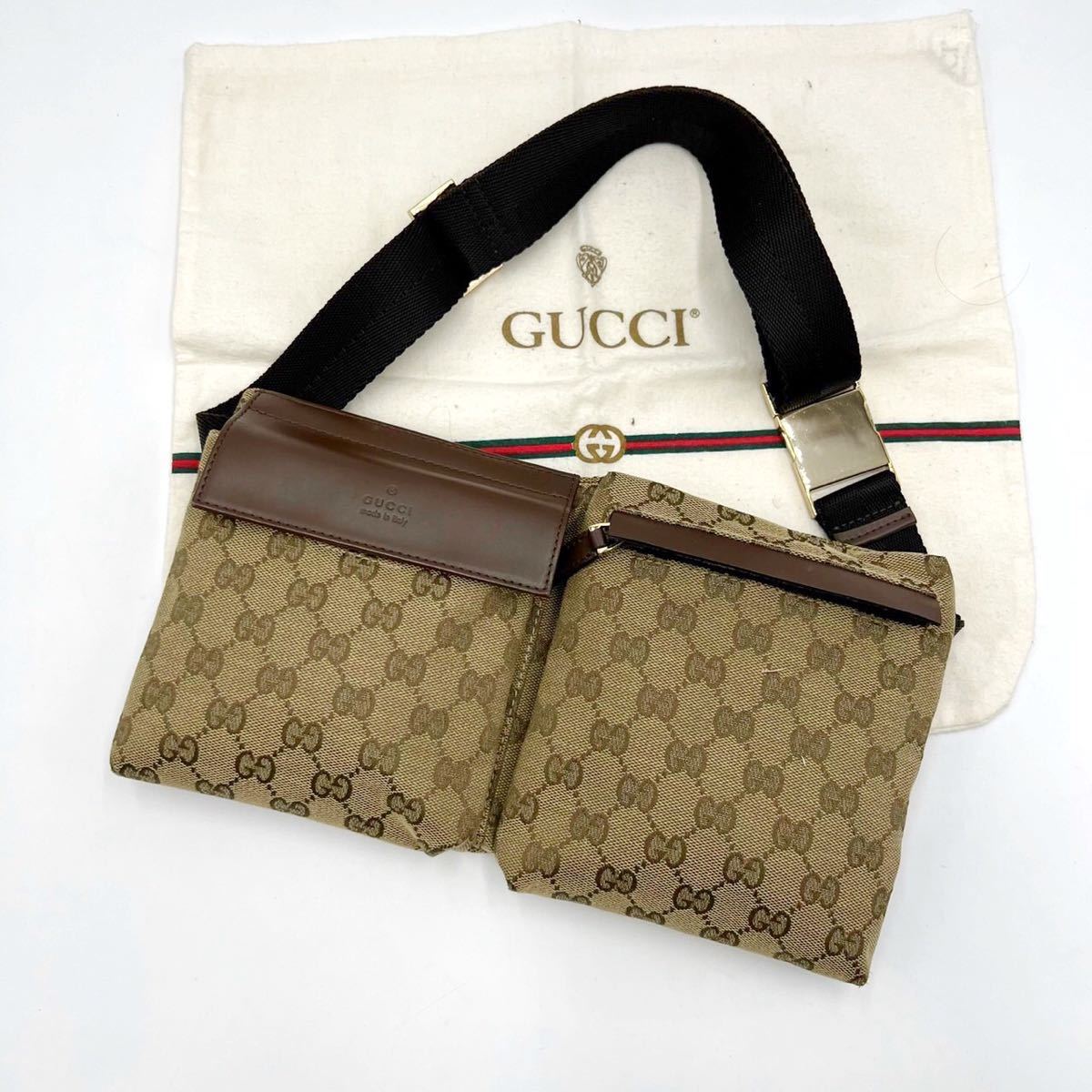 1円 ■極美品■ GUCCI グッチ 28566 GGキャンバス ボディバッグ ウエストポーチ ウエストバッグ レディース メンズ 正規品_画像1