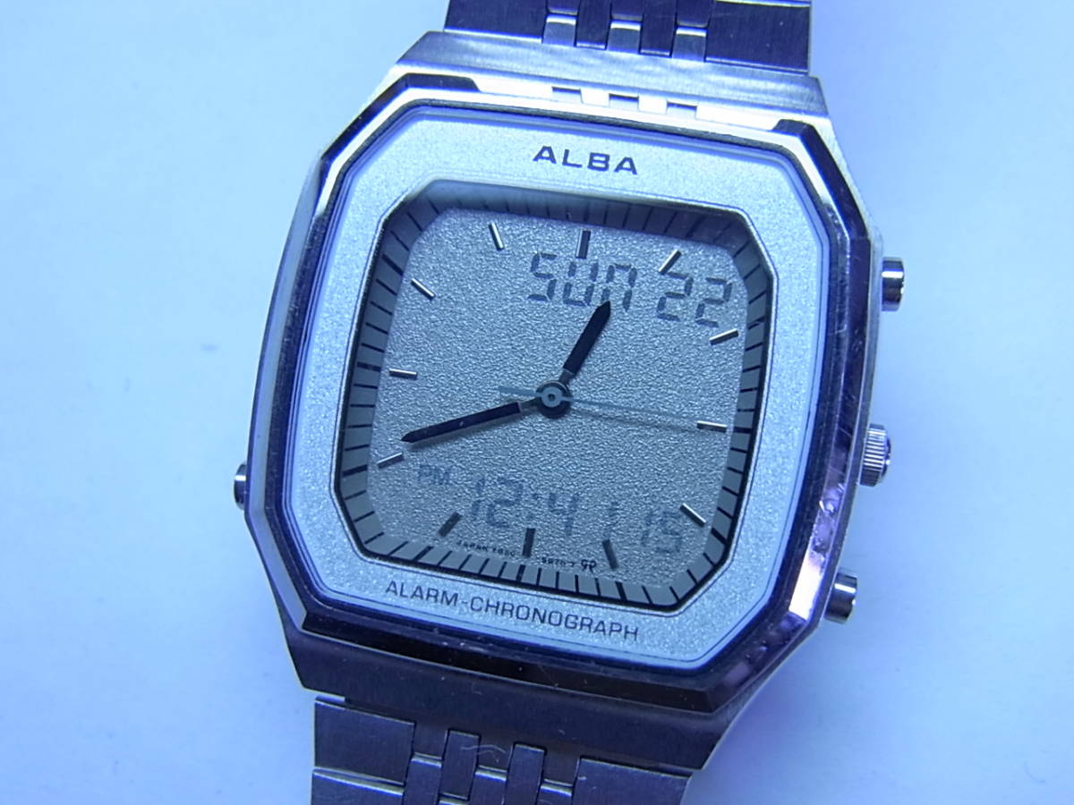 100円～良品 SEIKOセイコー ALBA 二重面相 メンズ アナデジ クォーツウォッチ 腕時計_画像1