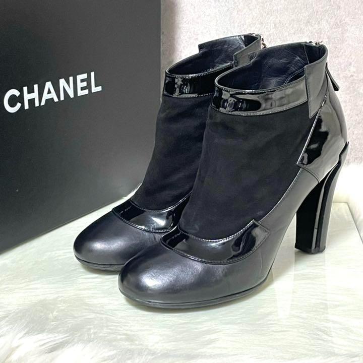 CHANEL シャネル 異素材コンビブーツ ココマーク ブラック 36.5