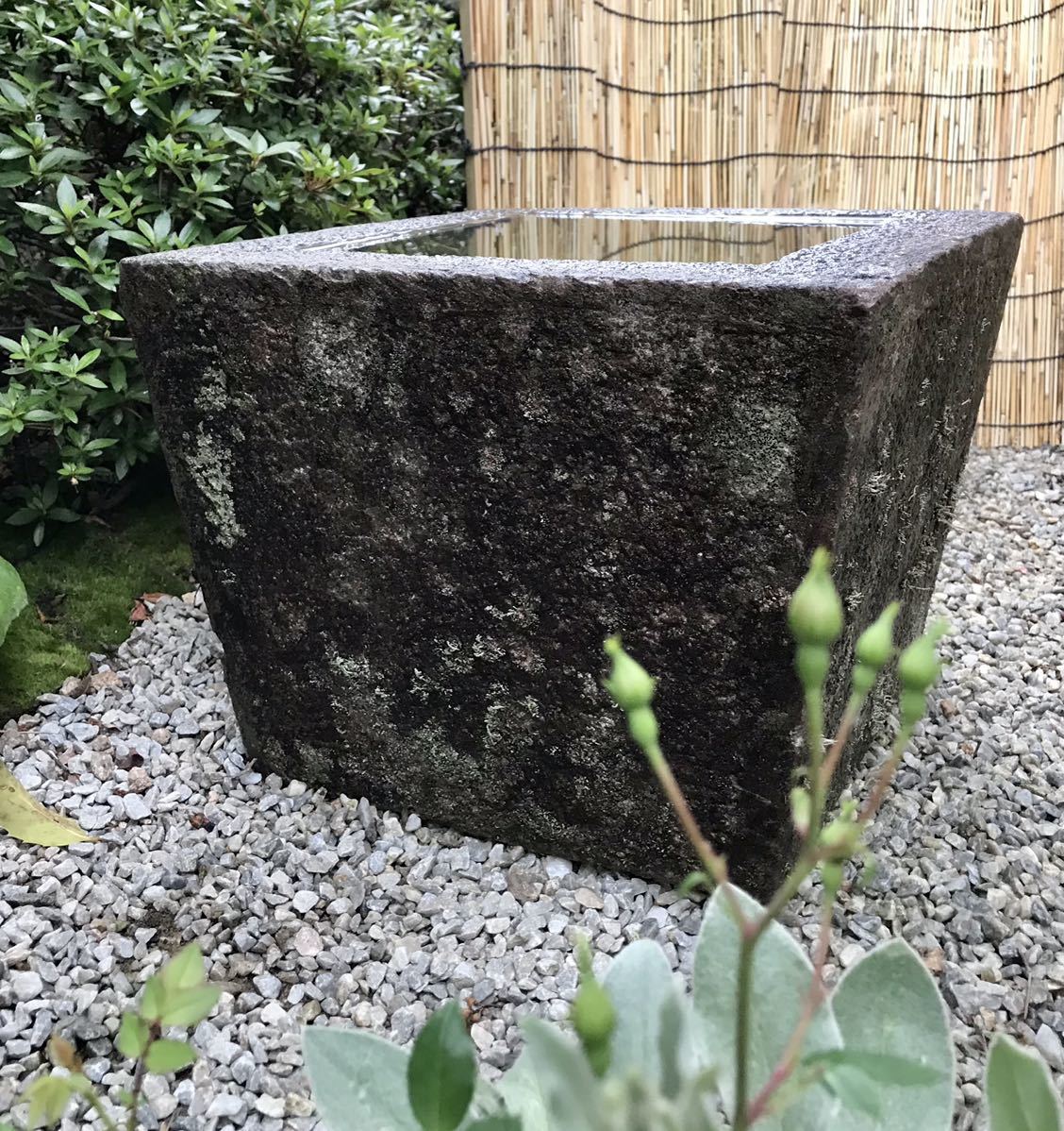  old .. miscellaneous goods construction water lily pot tsubo garden veranda terrace shop on garden tea garden [ natural stone pcs shape water pot *.* direction pot ] structure . gardening objet d'art me Dakar light . bonsai . ground garden stone other 