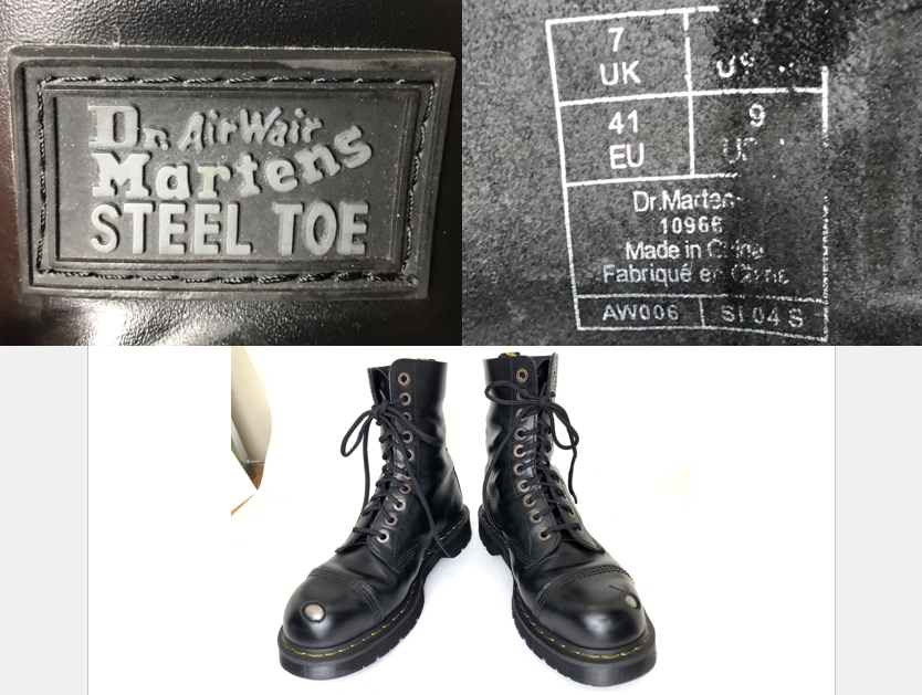 即決 Dr.Martens ドクターマーチン ユニセックス UK7 26cm程度 本革 レザー スチールトゥ ブーツ 黒 カジュアル シューズ 革靴 中古_画像10
