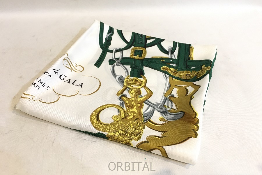 エルメス カレ90 シルクスカーフ BRIDES de GALA 式典用馬勒 緑-