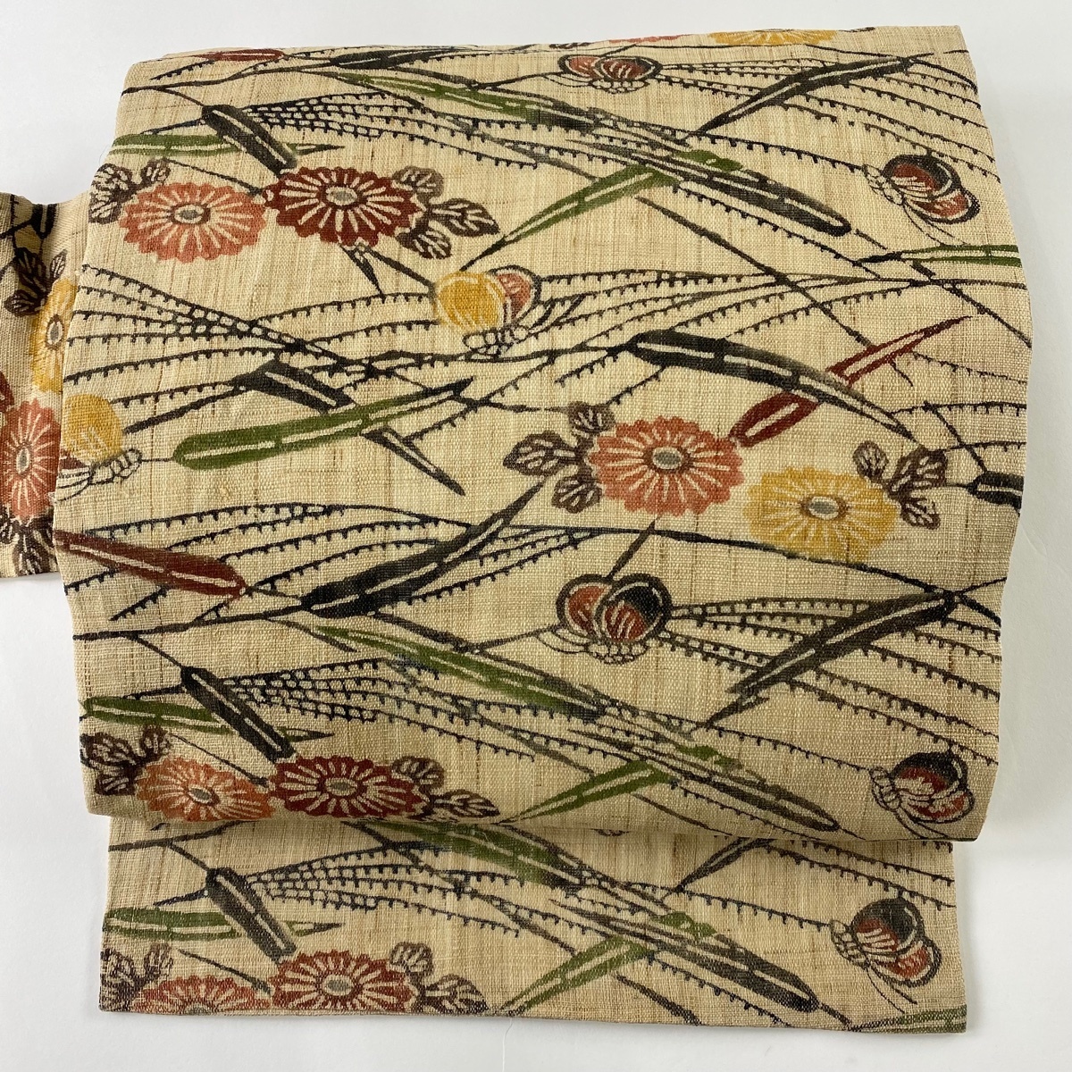 名古屋帯 美品 名品 夏帯 草花 ベージュ 正絹 【】 | investigacion