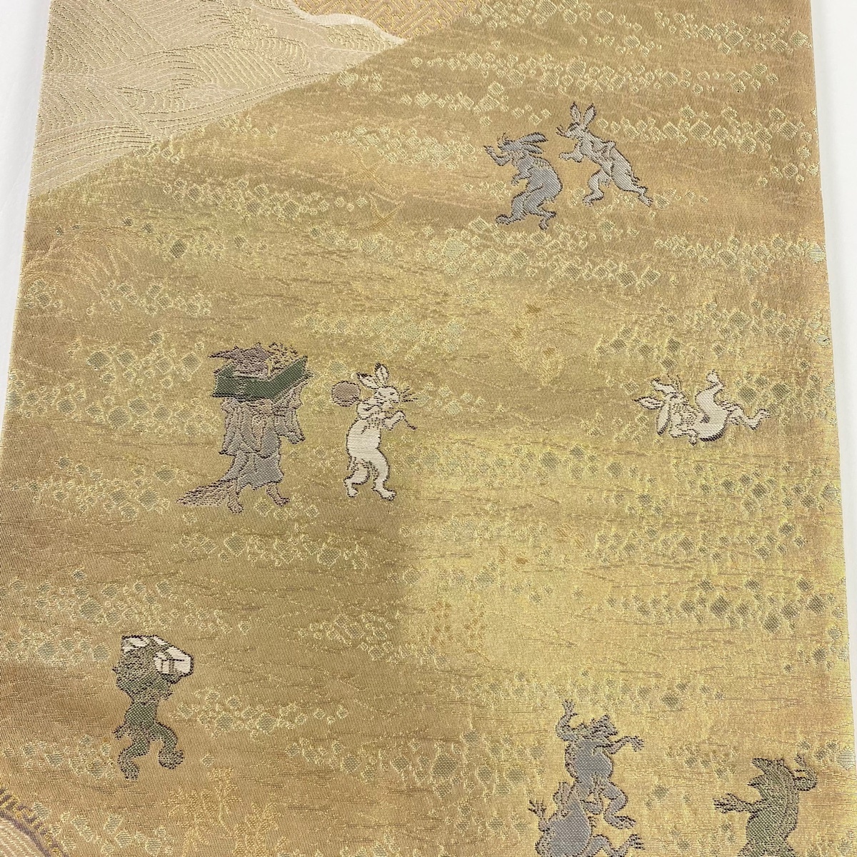 袋帯 美品 逸品 松尾光琳 落款 高山寺鳥獣戯画 金糸 箔 金色 お太鼓柄