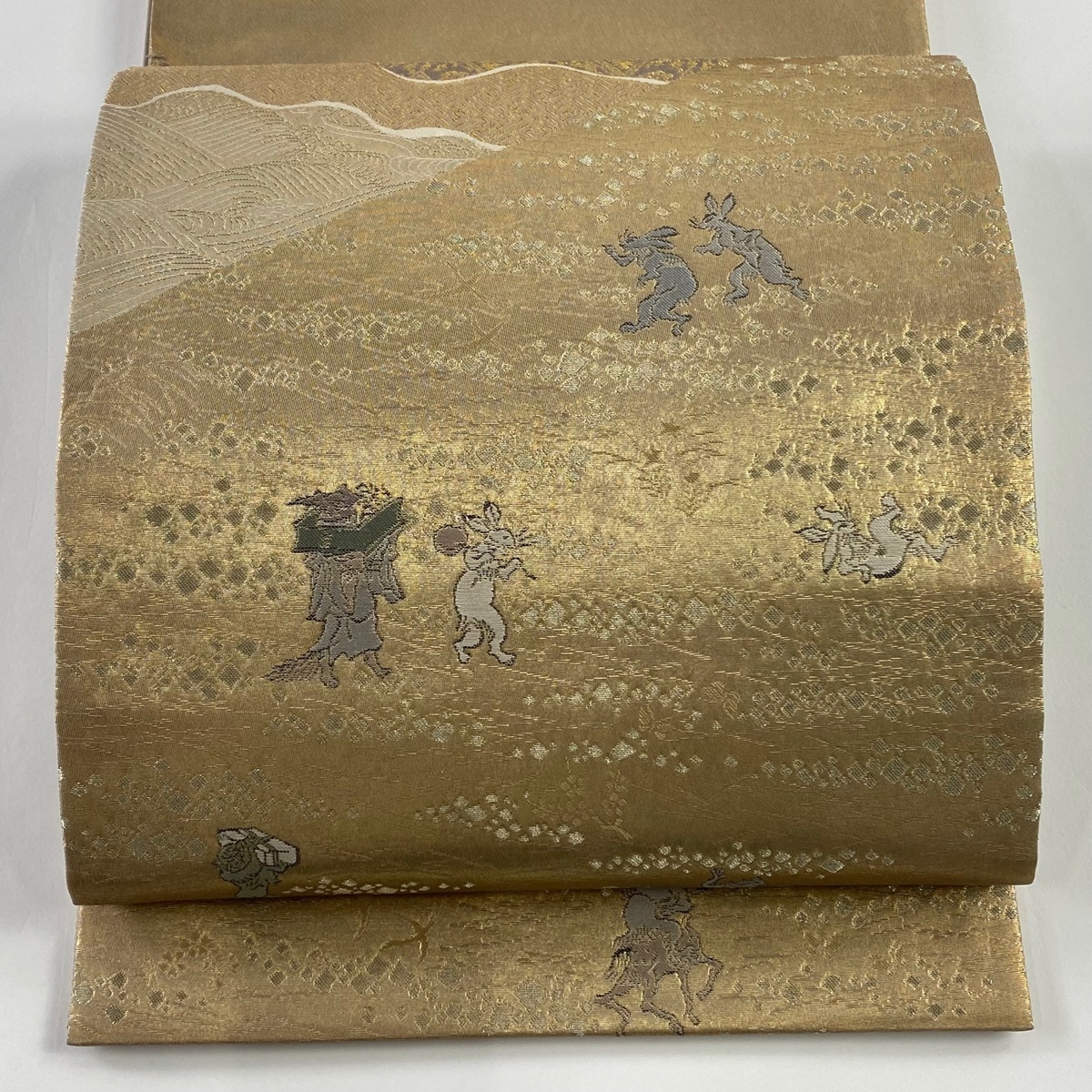 袋帯 鳥獣戯画 作家 松尾光琳 落款有 お太鼓柄-