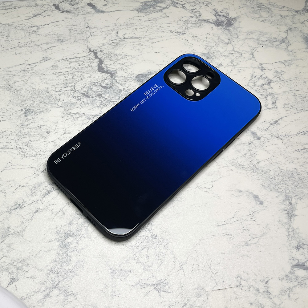 カメラ部保護モデル iPhone 13 Pro Max ケース アイフォン13プロマックス ケース 強化ガラス グラデーションデザイン☆黒青