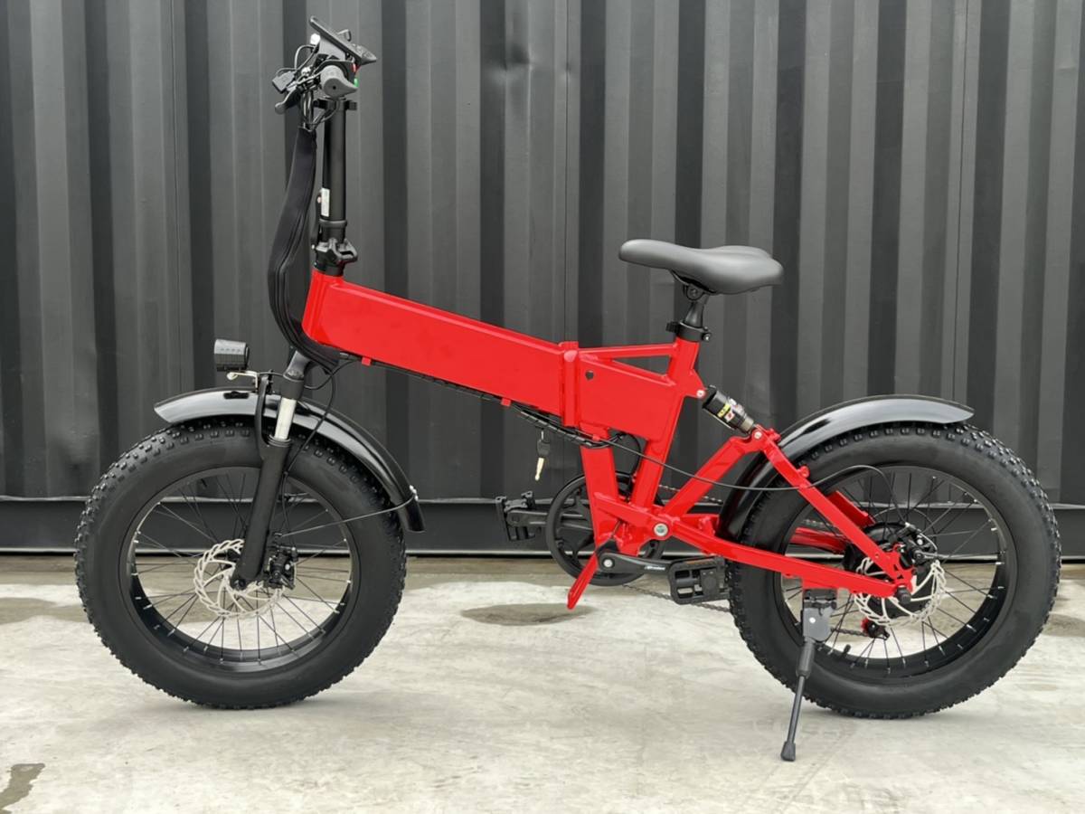 * new goods * custom EV bike glazing paint folding electromotive bicycle 20 -inch ak with a self-starter 5 mode function 7 -step gear disk brake LED red 