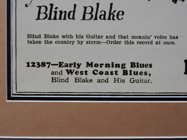 ブラインド・ブレイク/戦前ブルース 広告/20sレコード通販ポスター額装/Blind Blake/ラグタイム・ブルース/Framed Blues Race/レトロ_画像6