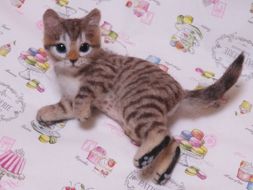 saf♪♪ 猫 キジトラ 子猫 キトンブルー キティ 羊毛フェルト