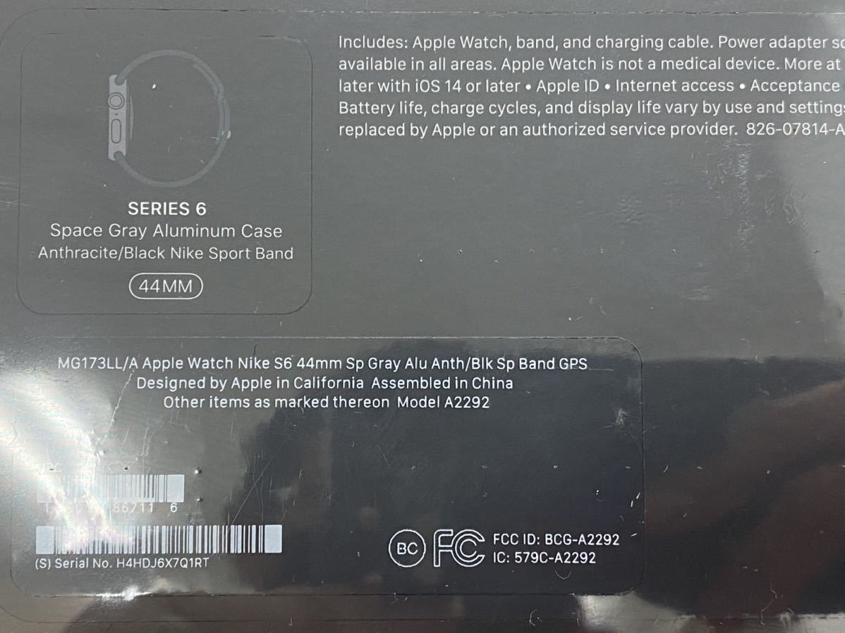 I* unopened goods Apple Watch Series 6 Apple watch series 6 Space Gray Space gray grey Nike Sport Band MG173J/A 44mm