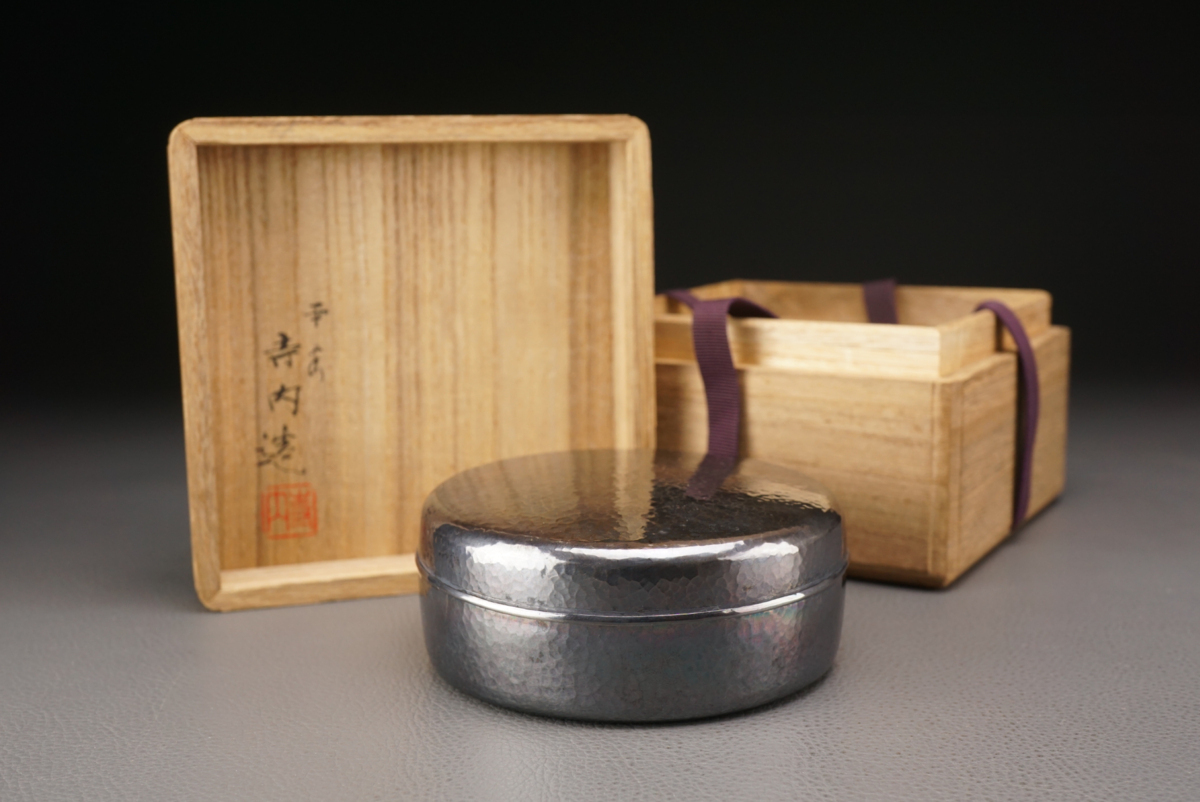 千寿 平安 寺内 純銀 鎚目菓子器 ヤンポ y6 茶道具/銀純度99.99％/重 