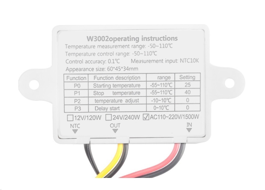 ゆうパケット発送 簡単操作／取付 AC100～220V用 温度コントローラー DM-W3002 温度調節器 温度スイッチ サーモスタット_裏面
