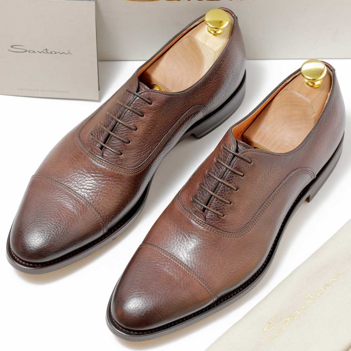 ★極美品★【Santoni】内羽根式ストレートチップ■7F/25.5cm■グットイヤーウェルト製法■レザーソール■ヒドゥンチャネル■サントーニ