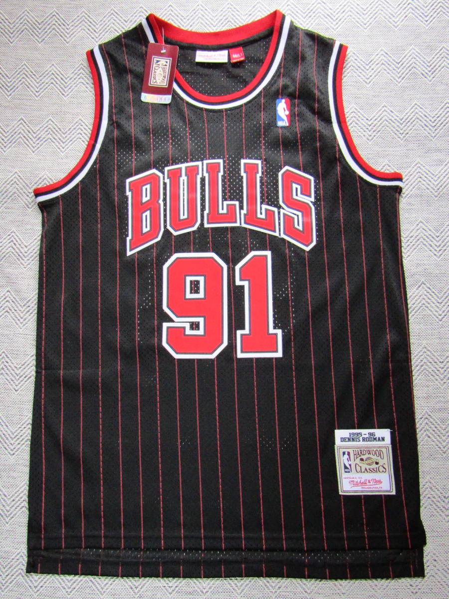 NBA RODMAN #91 デニス・ロッドマン BULLS シカゴ・ブルズ ユニフォーム ゲームシャツ ジャージ 刺繍 マイケル・ジョーダン 黒 L