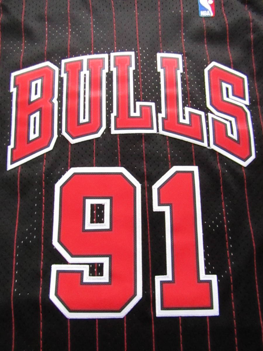 NBA RODMAN #91 デニス・ロッドマン BULLS シカゴ・ブルズ ユニフォーム ゲームシャツ ジャージ 刺繍 マイケル・ジョーダン 黒 L