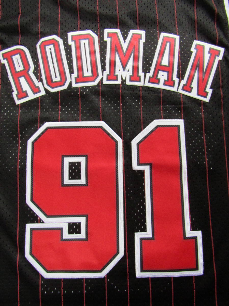 NBA RODMAN #91 デニス・ロッドマン BULLS シカゴ・ブルズ ユニフォーム ゲームシャツ ジャージ 刺繍 マイケル・ジョーダン 黒 L