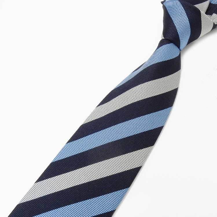 Ermenegildo Zegna　イタリア製ネクタイ　濃紺×薄青×シルバー　ストライプ　シルク100％　ゼニア　EZN43_画像2