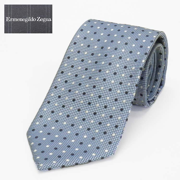 Ermenegildo Zegna　イタリア製ネクタイ　グレイッシュブルー　ドット　シルク100％　ゼニア　EZN04_画像1