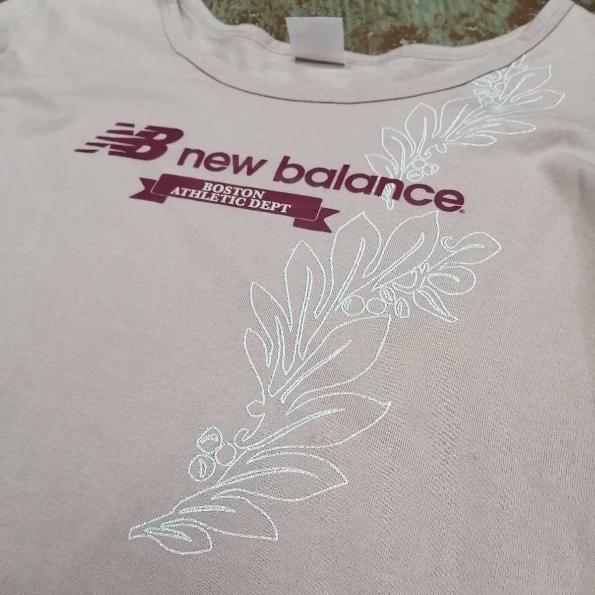 newbalance　ニューバランス　七分袖　Tシャツ ピンク　L ラメ　プリント　フレア　綿100% カットソー　フレアスリーブ　八a1_画像8