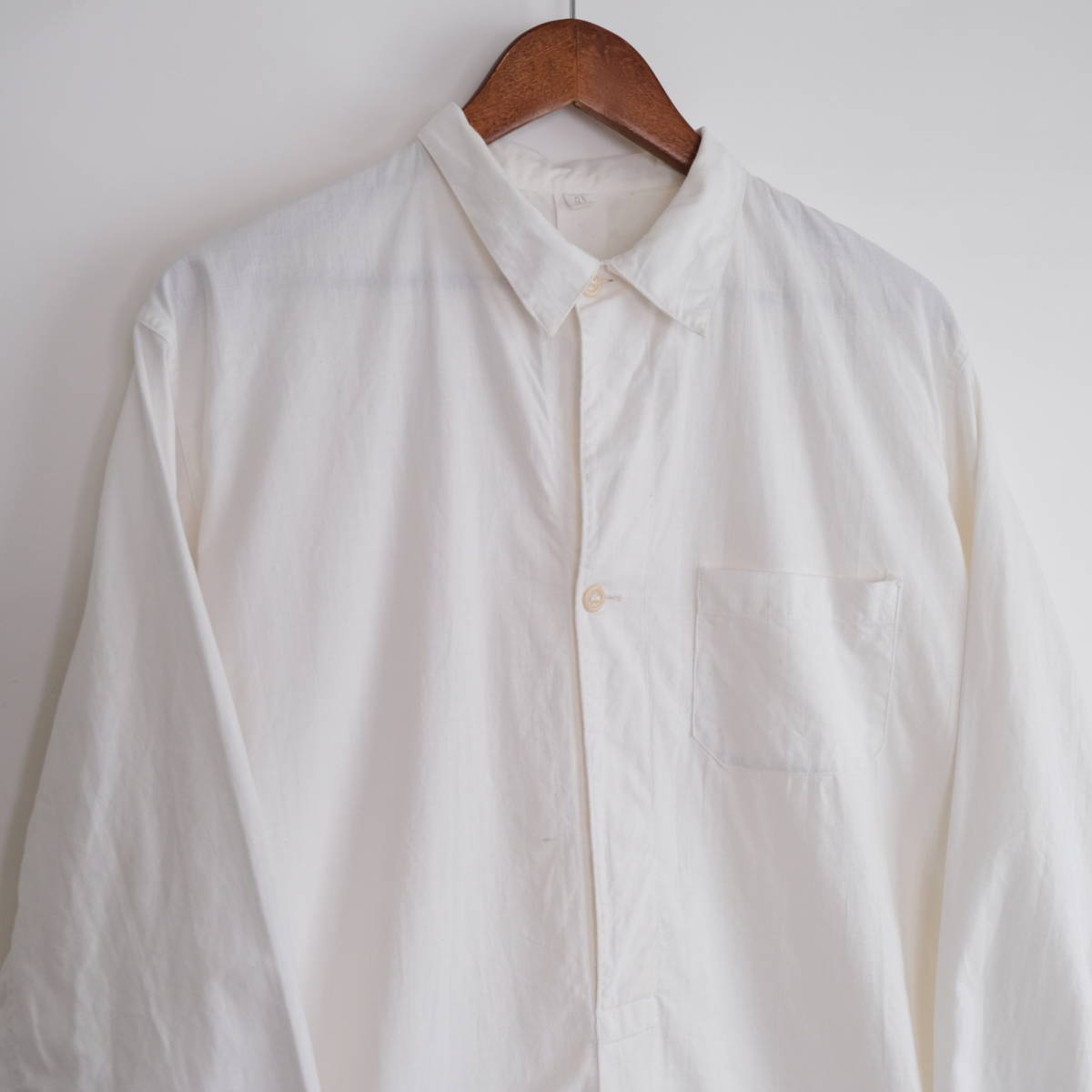 [ Sweden army Vintage ] cotton pull over long sleeve shirt / eggshell white white / 40 / Europe France England Work old clothes 