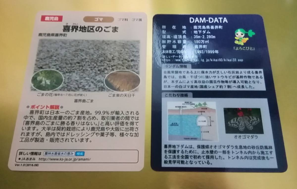 喜界島 ダムカード 水の恵みカード 二枚セット 送料無料