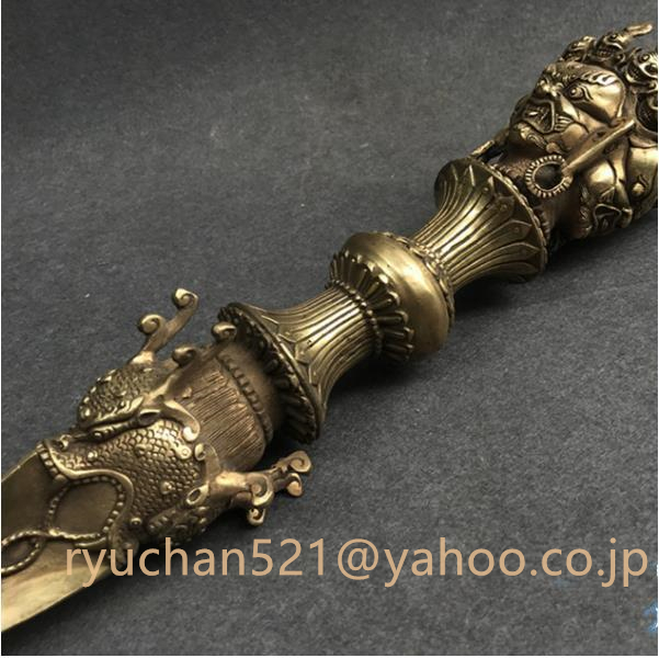 特売!密教法具 チベット 金剛杵 独鈷杵 三面憤怒尊 純銅製 ブルパ