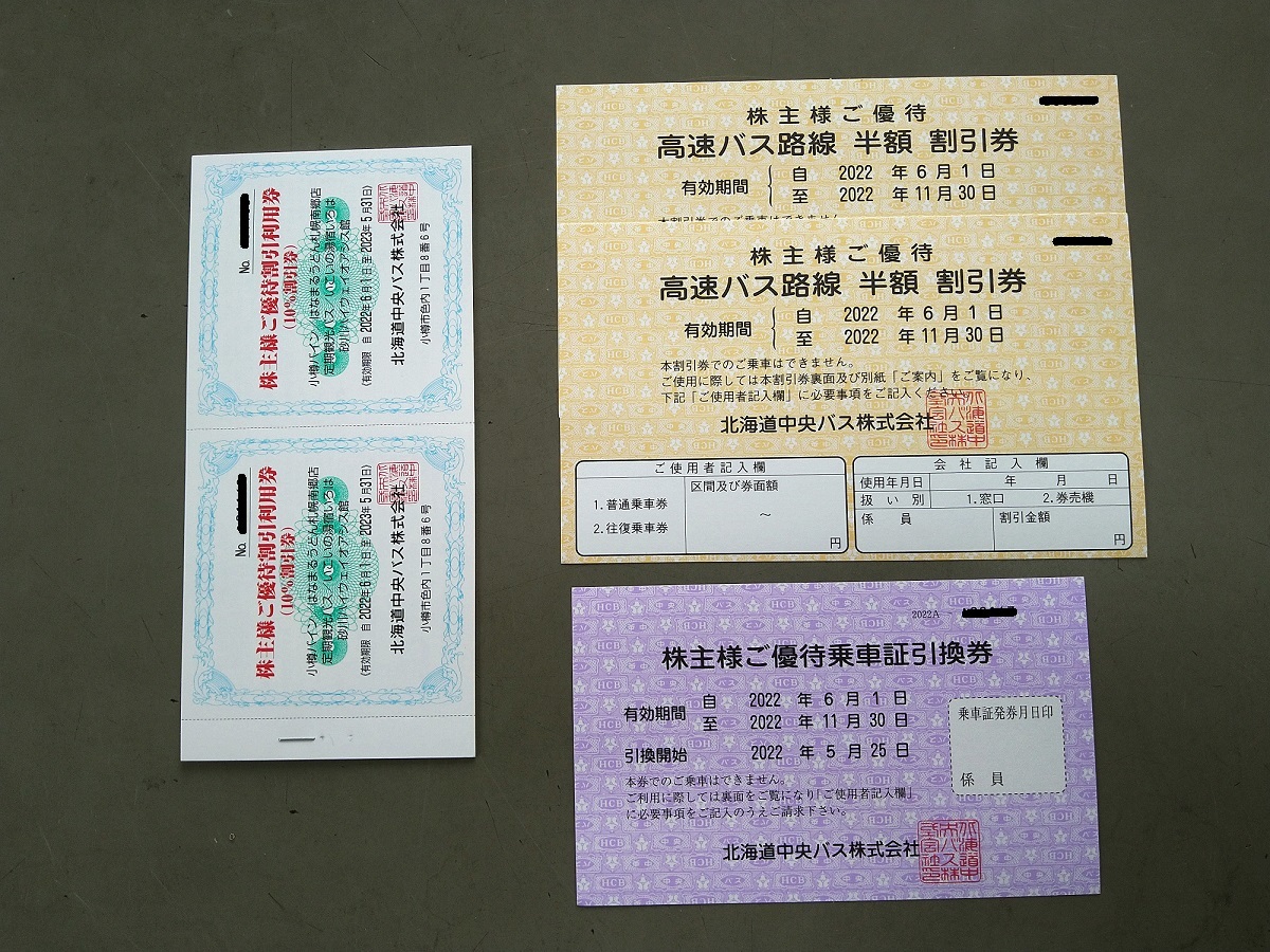 北海道中央バスの株主優待乗車証引換券 1枚 2022年6月1日～2022年11月
