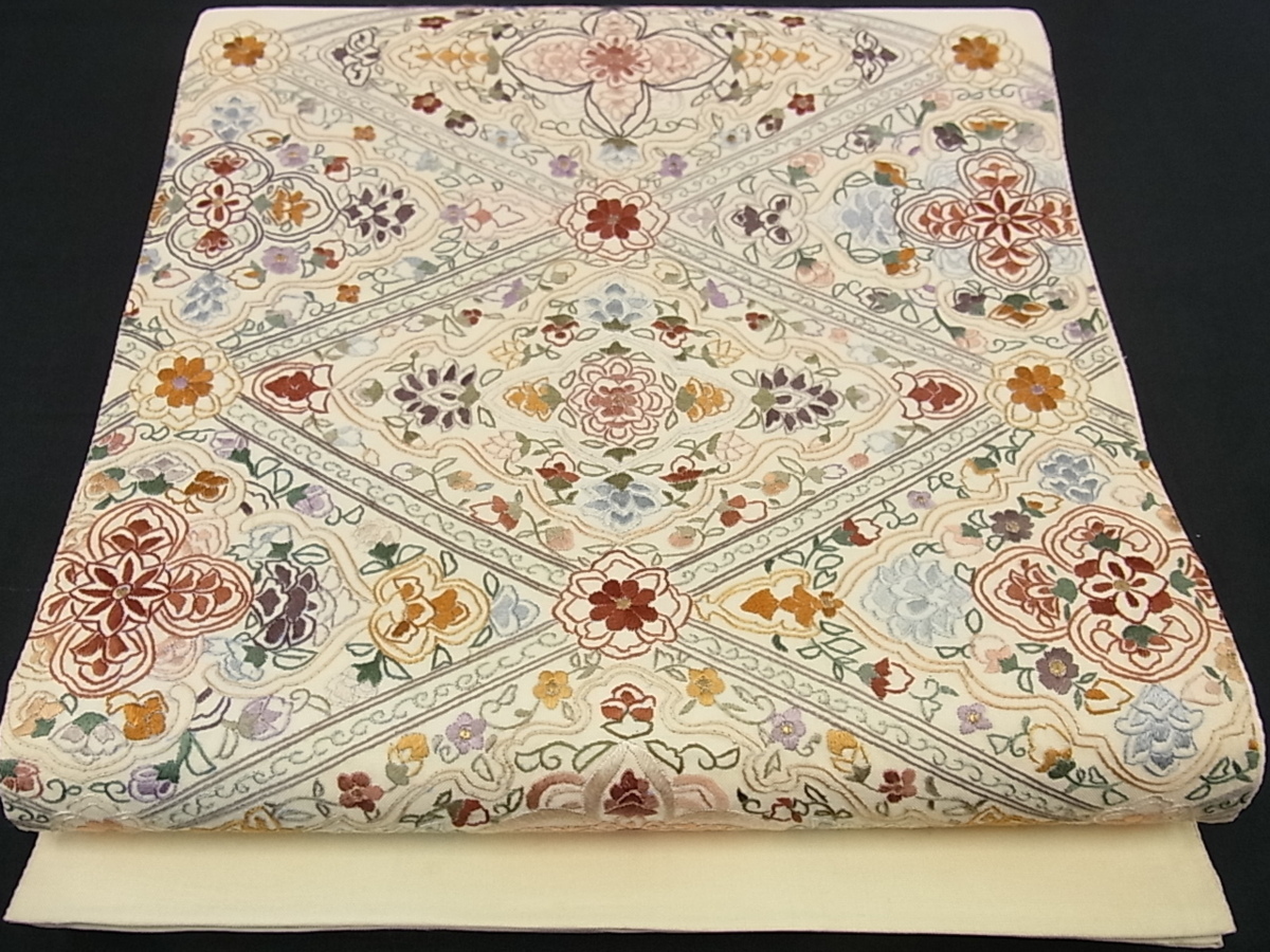 高級 袋帯 正絹 蘇州刺繍 雪英導 人間国宝 手刺繍-