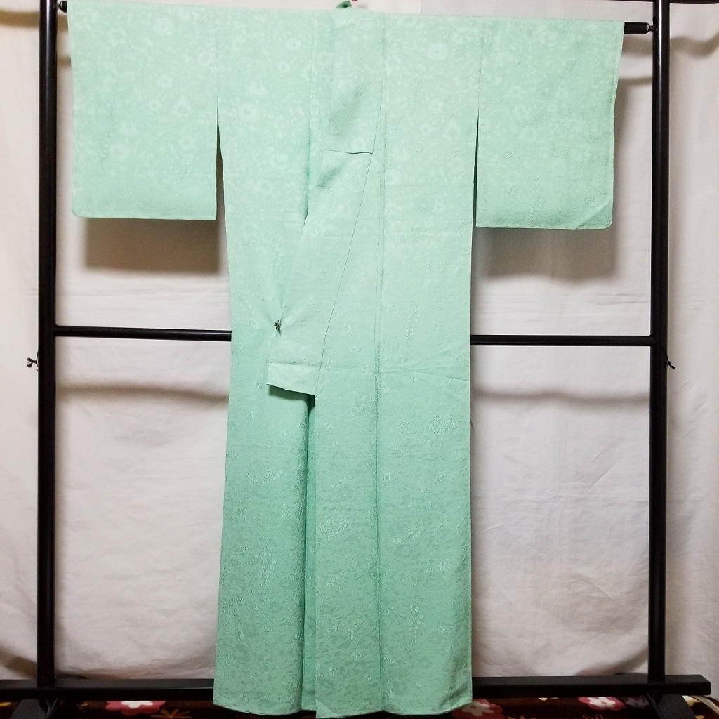 徳】20%OFF*仕付け糸付き{正絹*色無地*紋付*袷仕立*着物}*丈159-裄