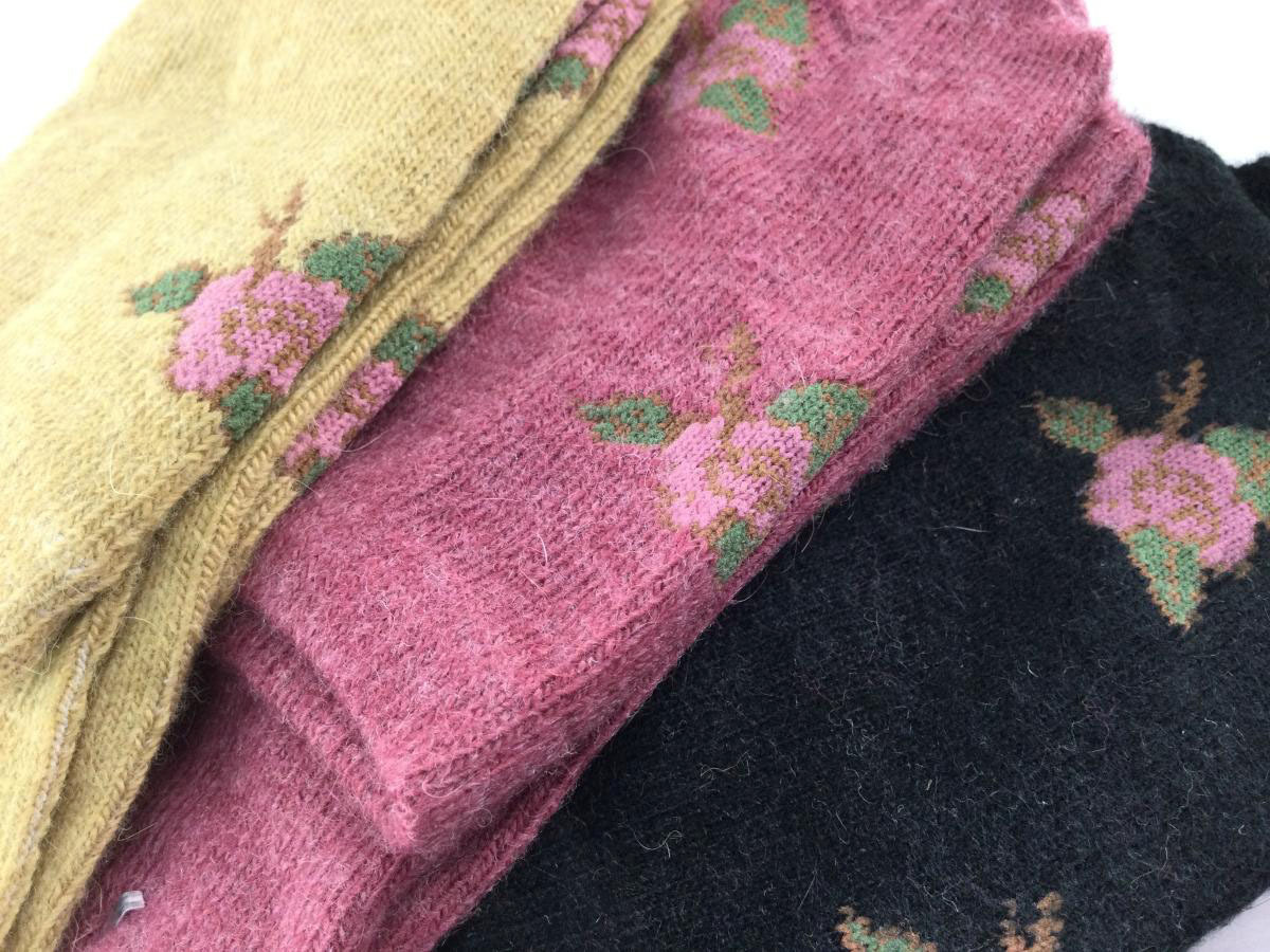 5 пальцев носки ...3 цвет комплект носки шерсть Anne gola цветочный принт 22.5~25.0cm rose розовый / черный / бежевый 