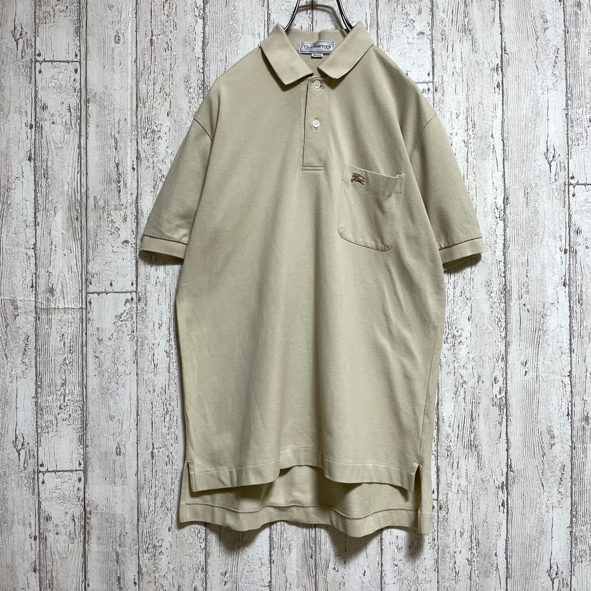 【アースカラー】バーバリーズ Burberrys 半袖 ポロシャツ C-TK83 Mサイズ ベージュ 90s ホースロゴ 22-102