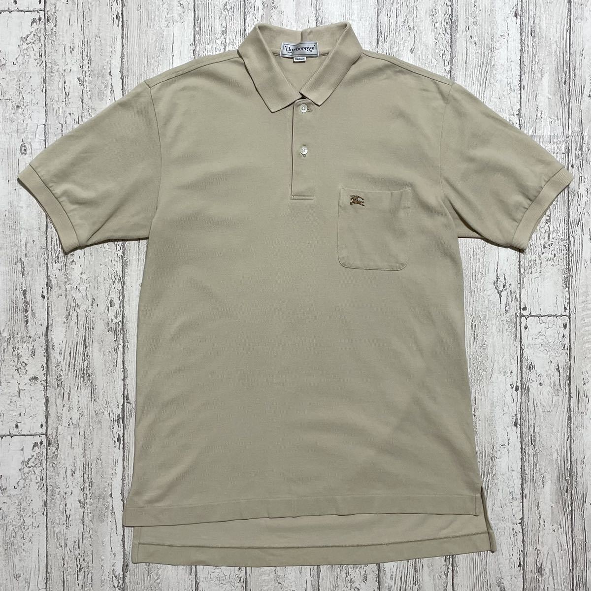 [a- scalar ] Burberry zBurberrys polo-shirt with short sleeves C-TK83 M size beige 90s hose Logo 22-102