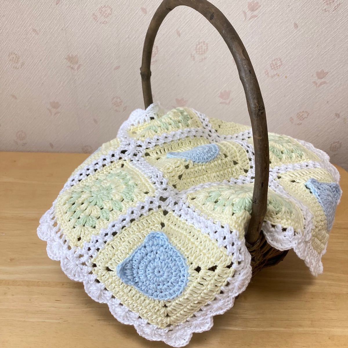 マルチカバー くまさんモチーフ グラニースクエア 編み物 かぎ針 マルチカバー くまさんモチーフ グラニースクエア 編み物 かぎ針